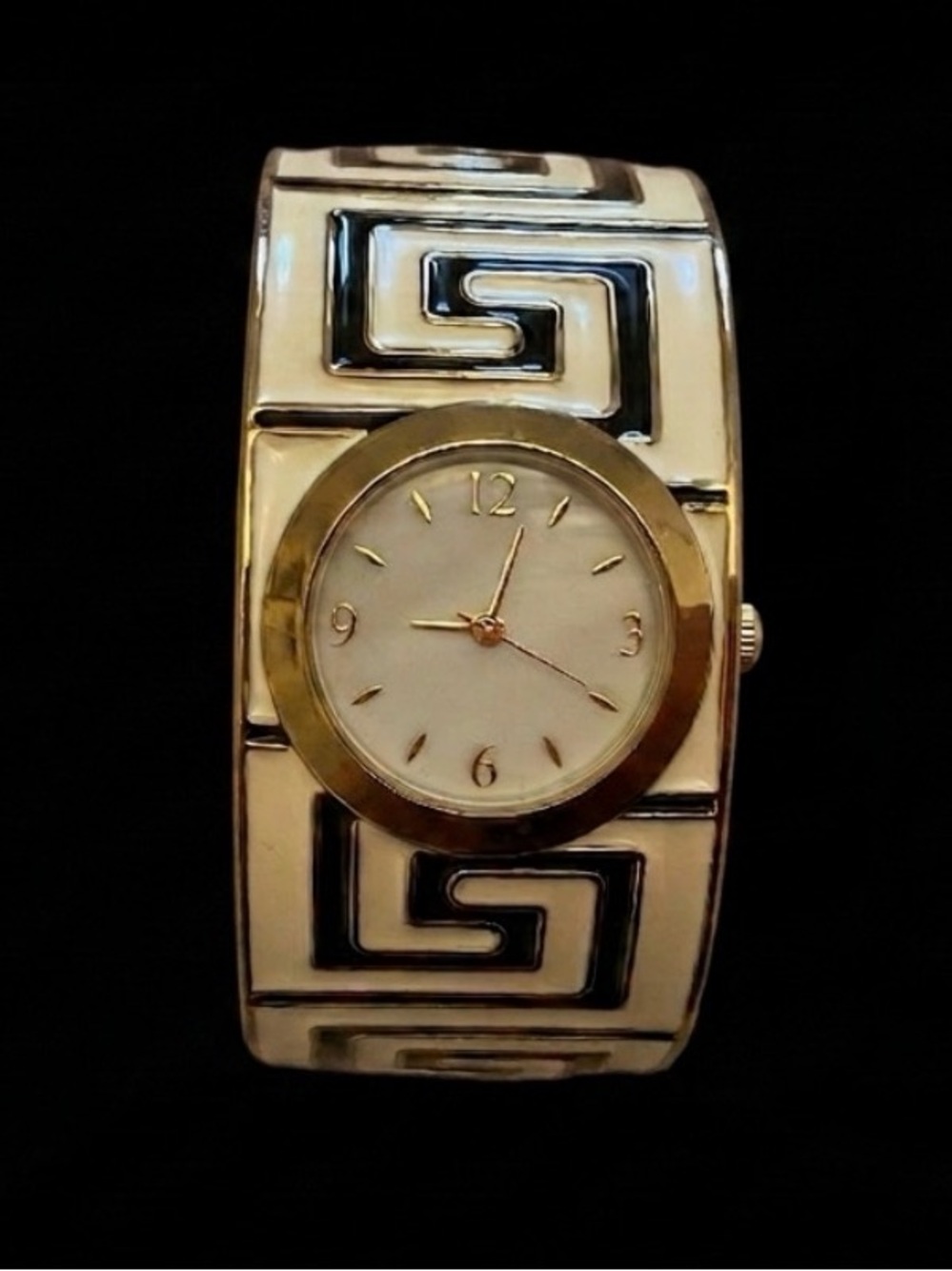 #165 RARE Metropolitan Museum of Art Greek Key Enamel Cuff Bracelet Watch